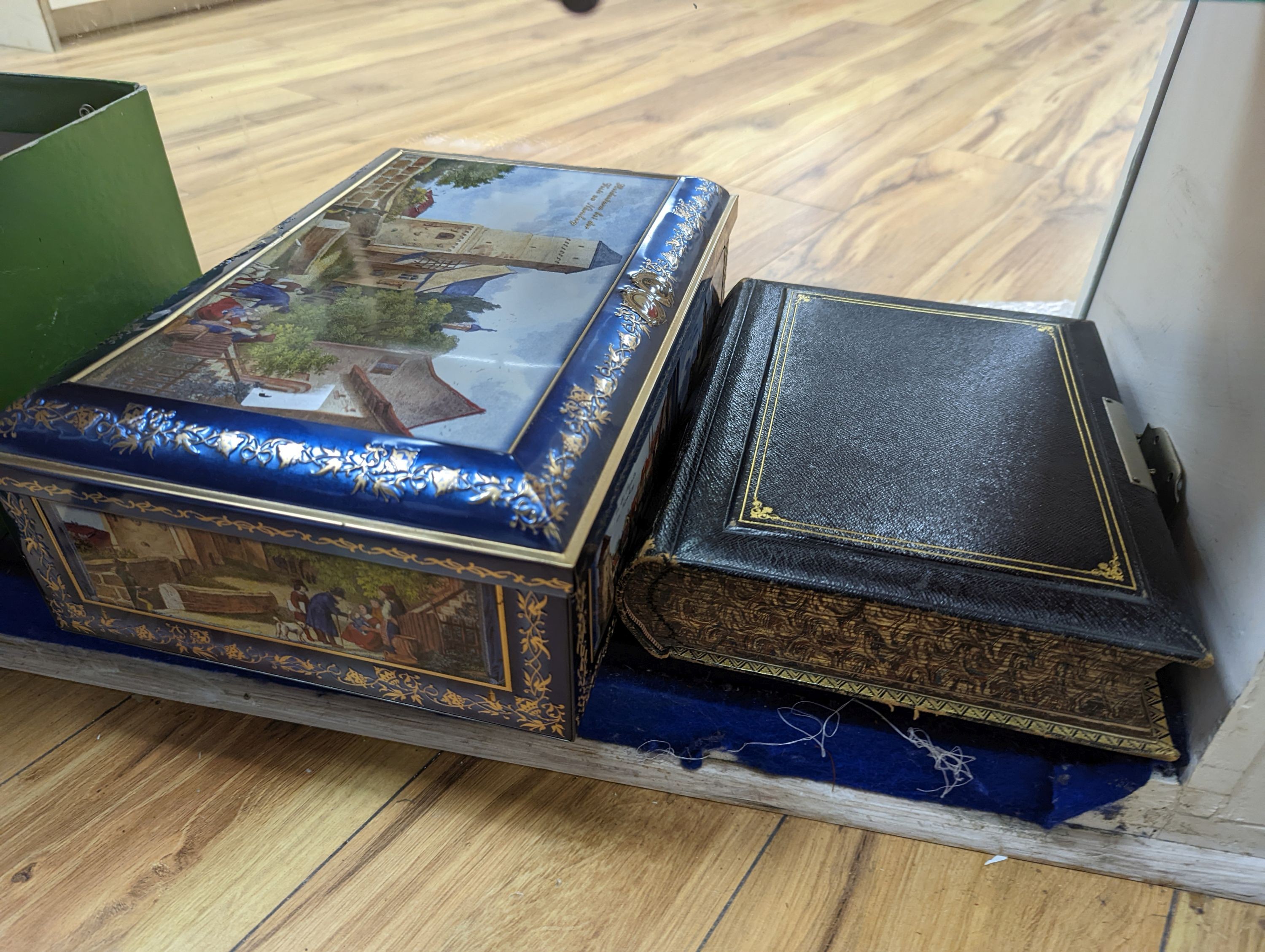 Two Victorian leather photograph albums, without contents, two Victorian portrait miniatures, ephemera, etc.